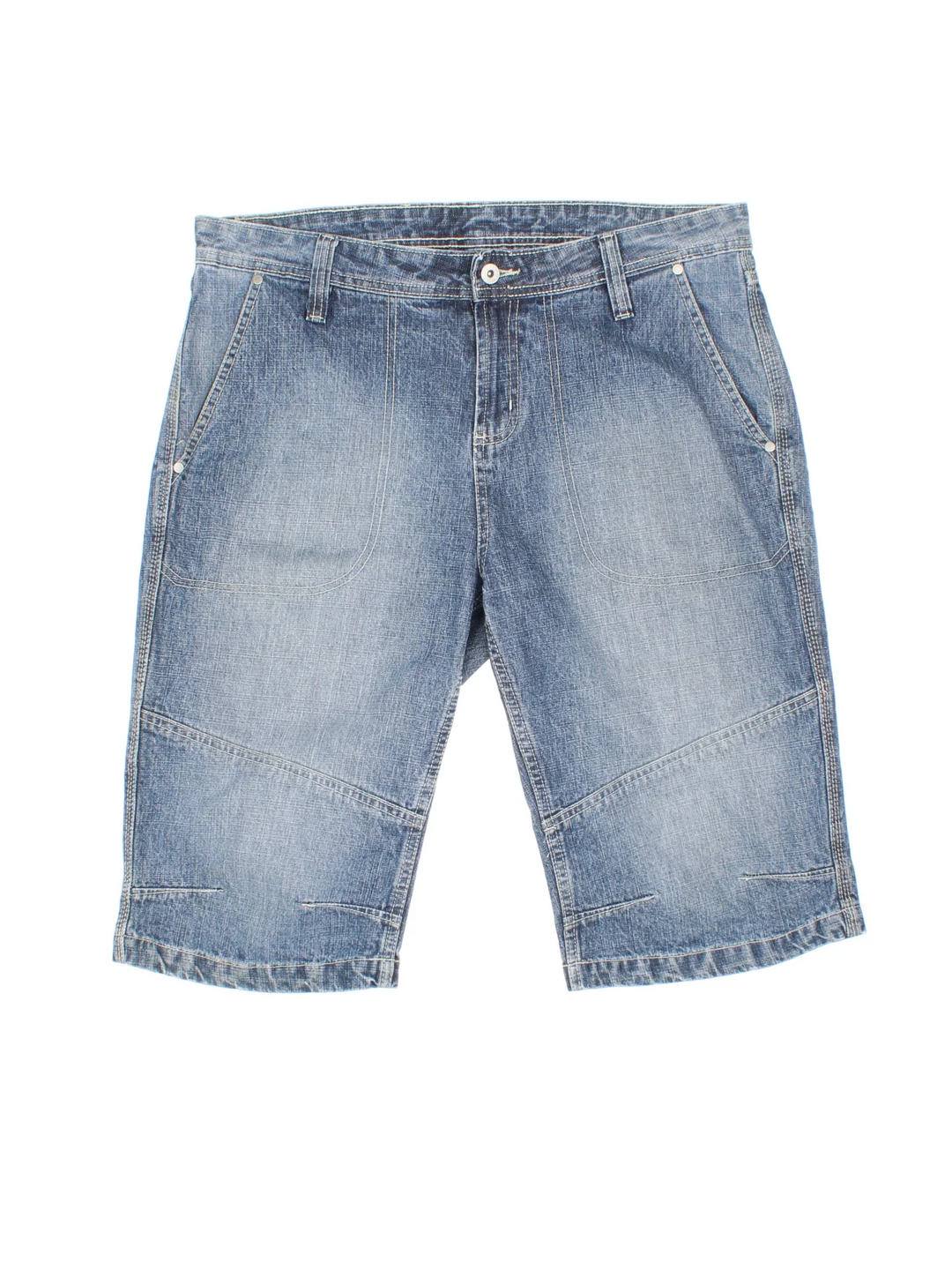 Vintage Denim Jorts in blue colourway. Multiple pockets, and contrast stitching.