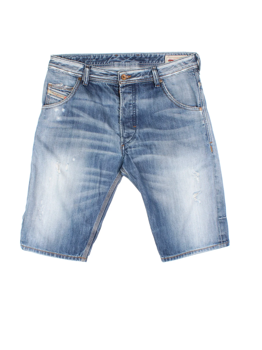 Vintage Diesel Jorts in blue colourway with multiple pockets and the logo embroidered on the front/back.