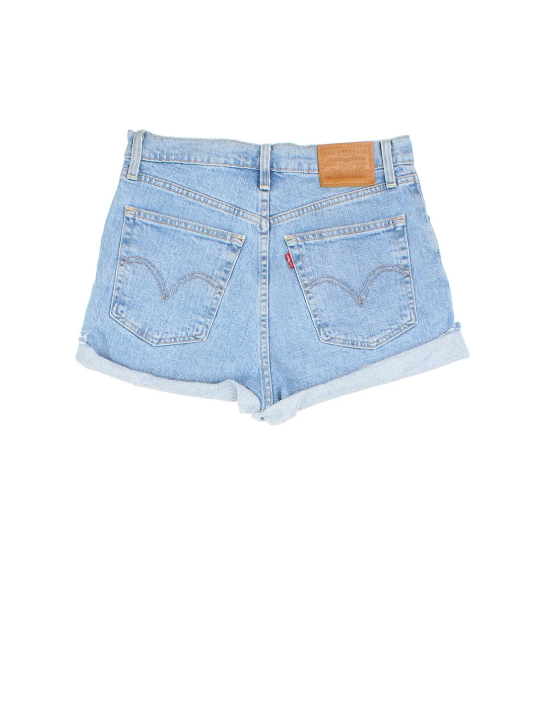 Vintage Levi Strauss shorts in blue colourway with multiple pockets, turned up hem and the logo embroidered on the back.