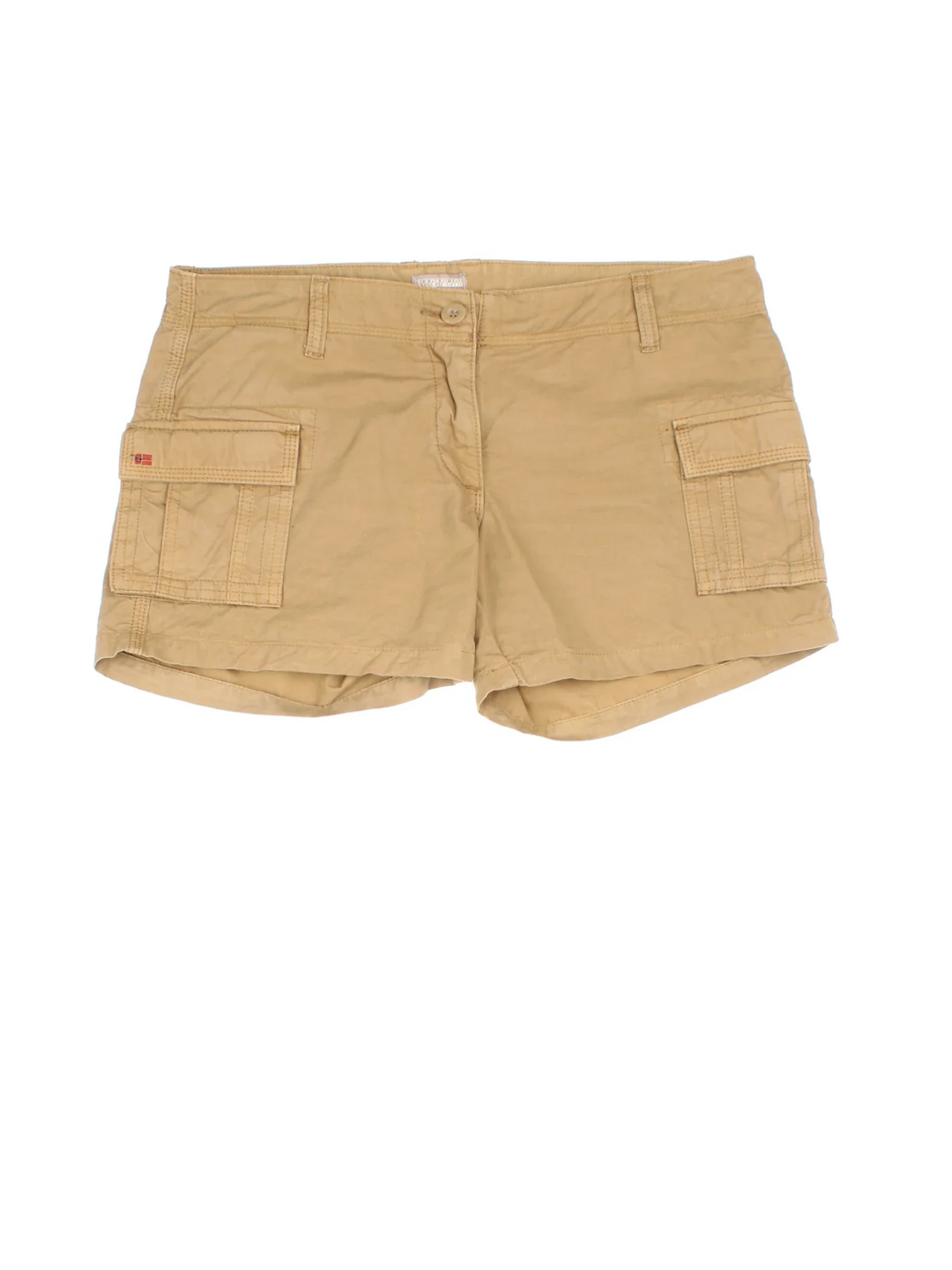 Vintage Napapijri shorts in tan colourway with multiple pockets and the logo embroidered on the front/back.