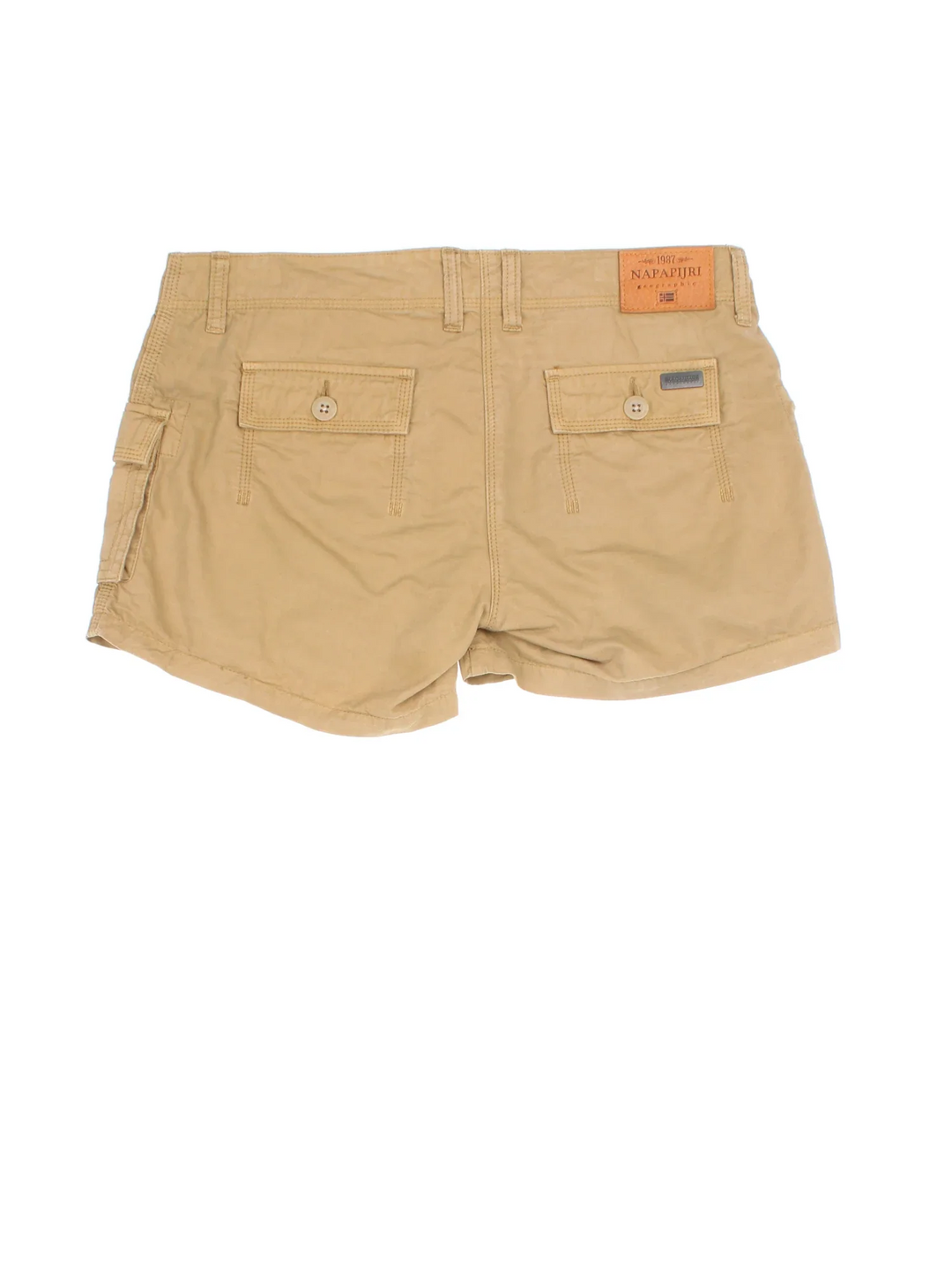 Vintage Napapijri shorts in tan colourway with multiple pockets and the logo embroidered on the front/back.