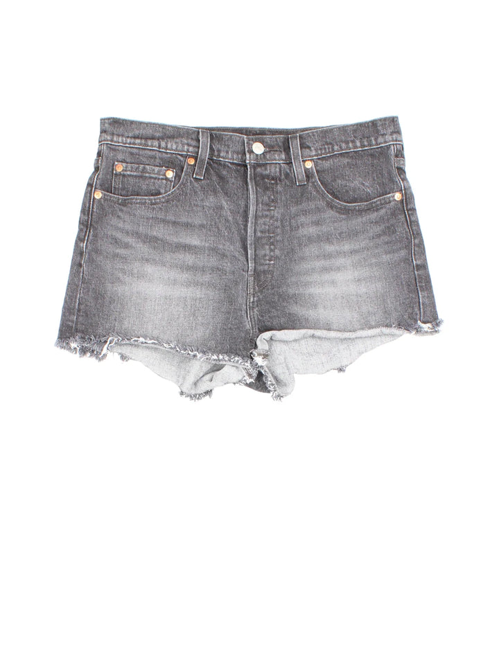 Levi Strauss Denim Shorts in black colourway with zip button waist, multiple pockets and embroidered branding on the back.