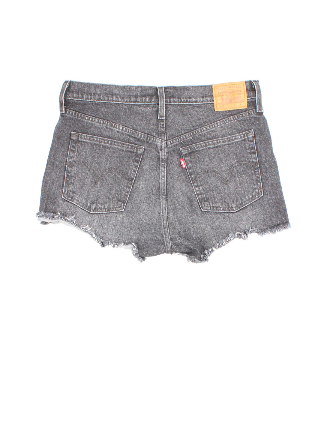 Levi Strauss Denim Shorts in black colourway with zip button waist, multiple pockets and embroidered branding on the back.