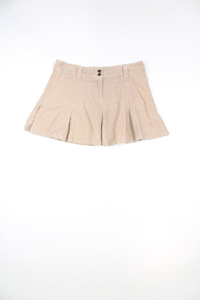 Y2K pleated corduroy mini skirt in tan 