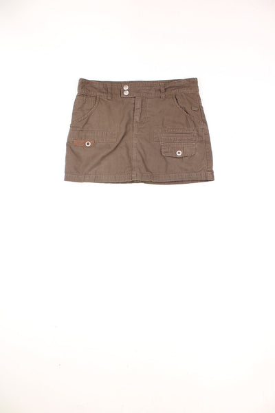 Roxy brown cotton cargo style mini skirt with multiple pockets