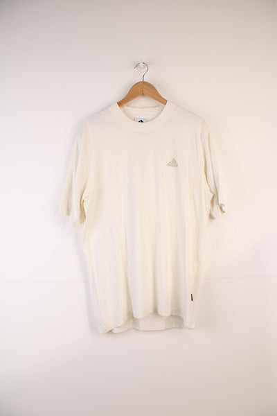 Adidas T-Shirt in a white colourway, and has the logo embroidered on the front.