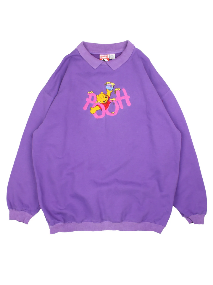 Disney Pooh Sweatshirt in a purple colourway, with collar and embroidered Pooh detail.