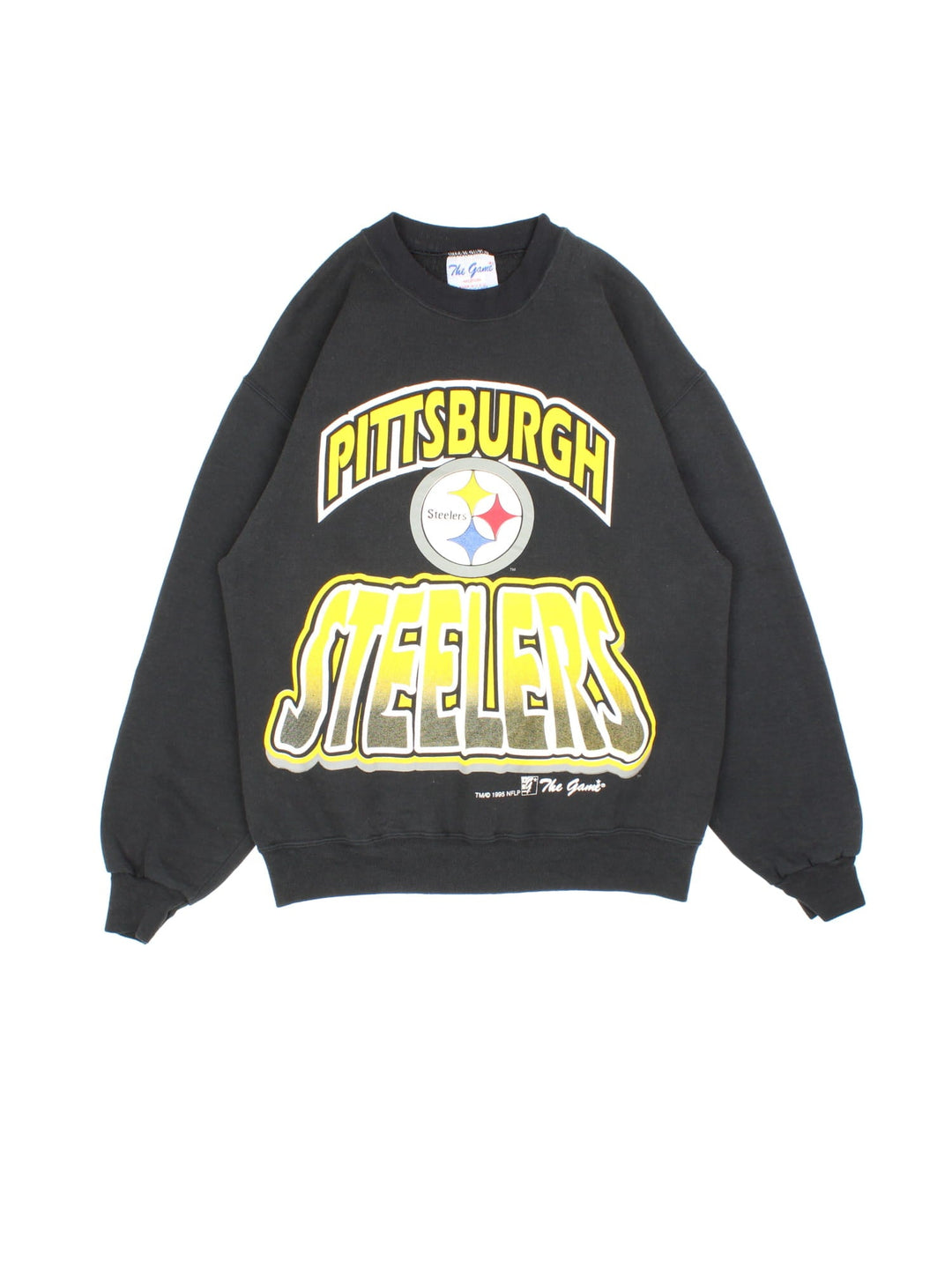 Vintage 1995 Pittsburgh Steelers NFL Sweatshirt in a black colourway with the team logo and spell out printed on the front.