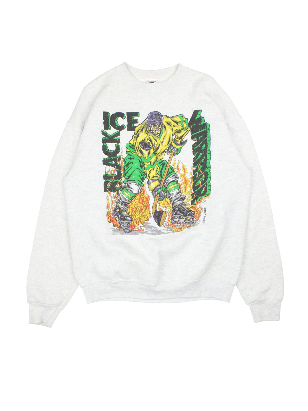 Vintage Black Ice Warriors Line Change NHL Hockey Sweatshirt in a grey colourway with the spell out and graphic printed on the front.