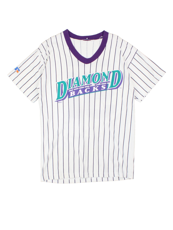 Vintage 1997 MLB Arizona Diamondbacks jersey T-Shirt in white, purple and green by Russell Athletic.