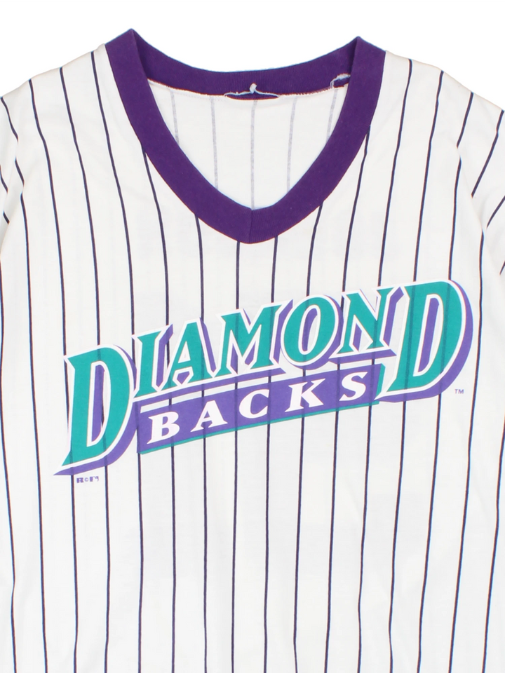 Vintage 1997 MLB Arizona Diamondbacks jersey T-Shirt in white, purple and green by Russell Athletic.