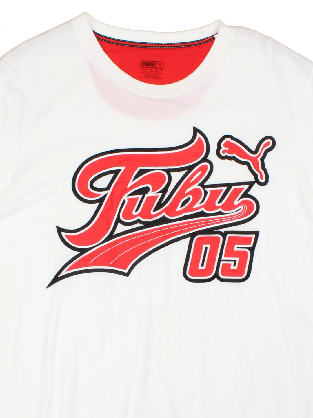 Vintage Fubu x Puma T-Shirt in a white colourway with the logo embroidered across the front in red and black.