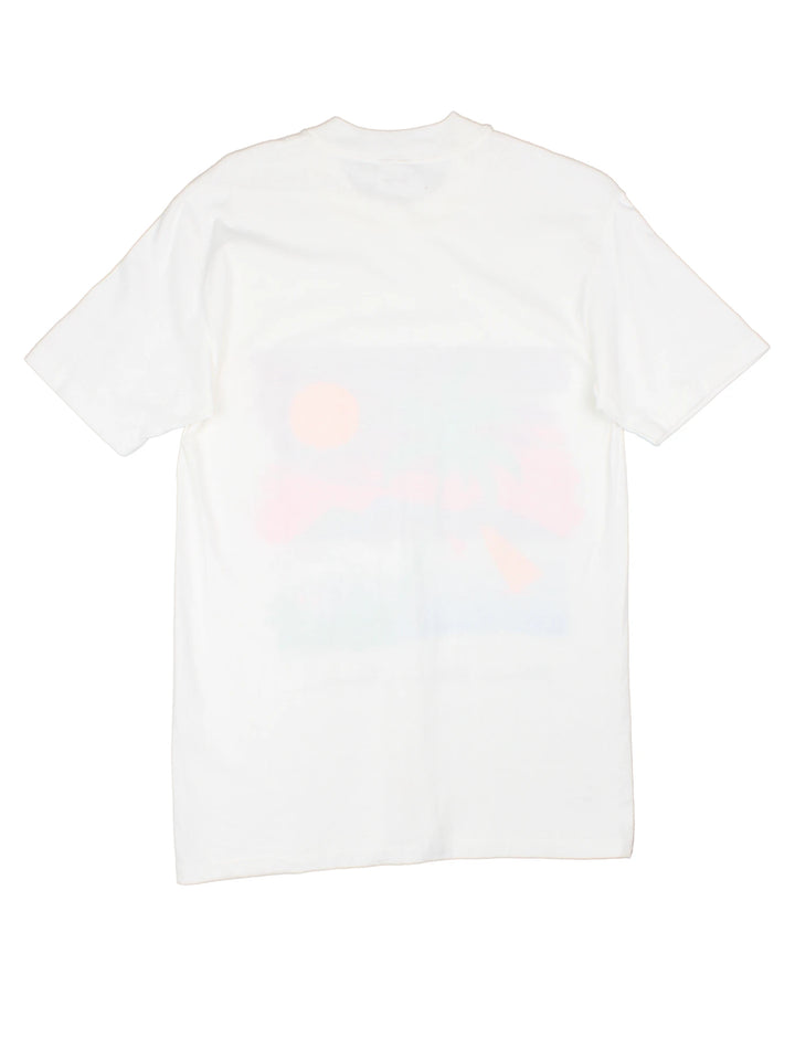 White Maui, Hawaii, Kauai spellout tee with sunset beach design.