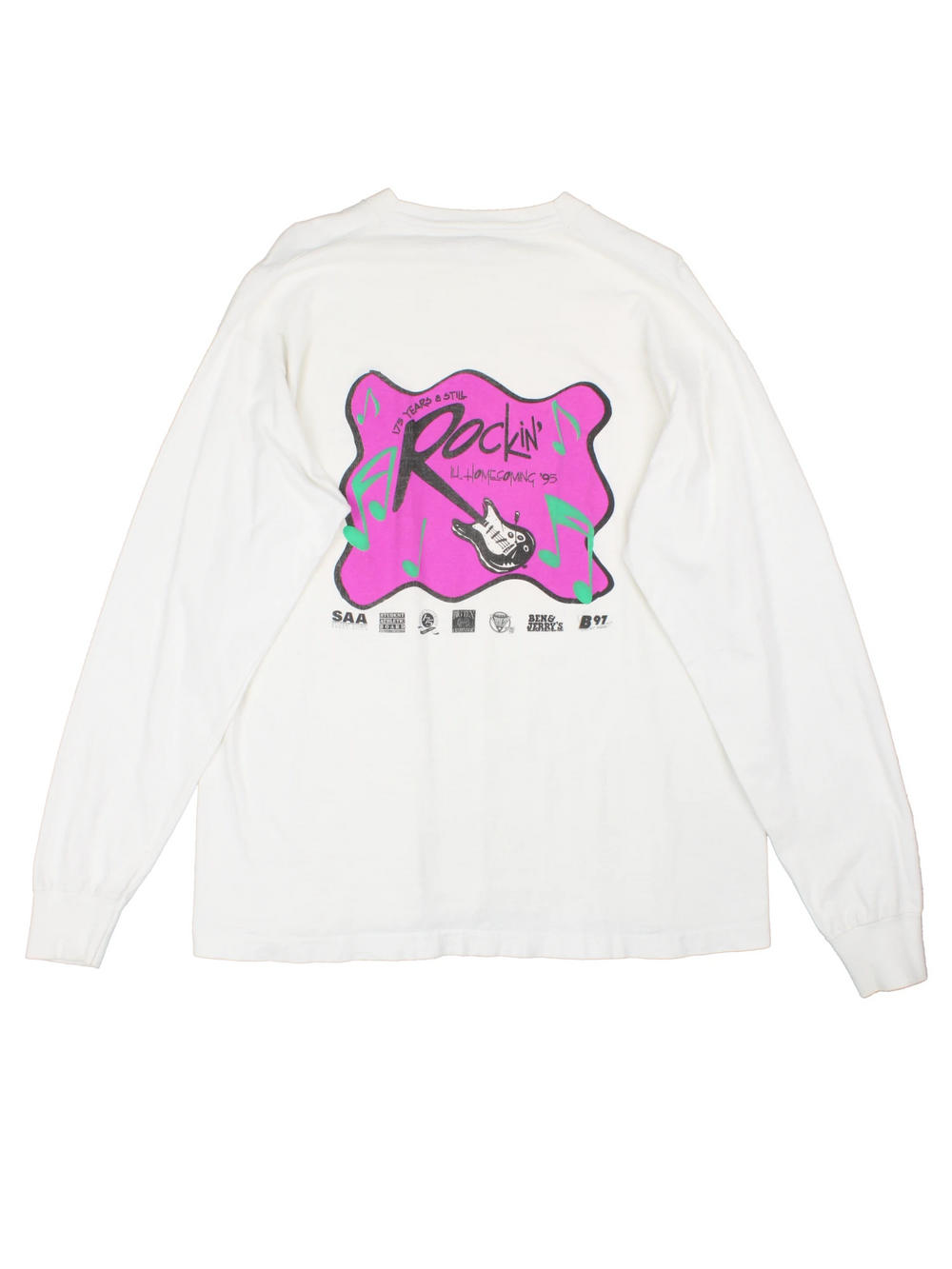 Vintage 1995 "Rokin' Homecoming" long sleeve top, features printed spell-out graphic on the front and back