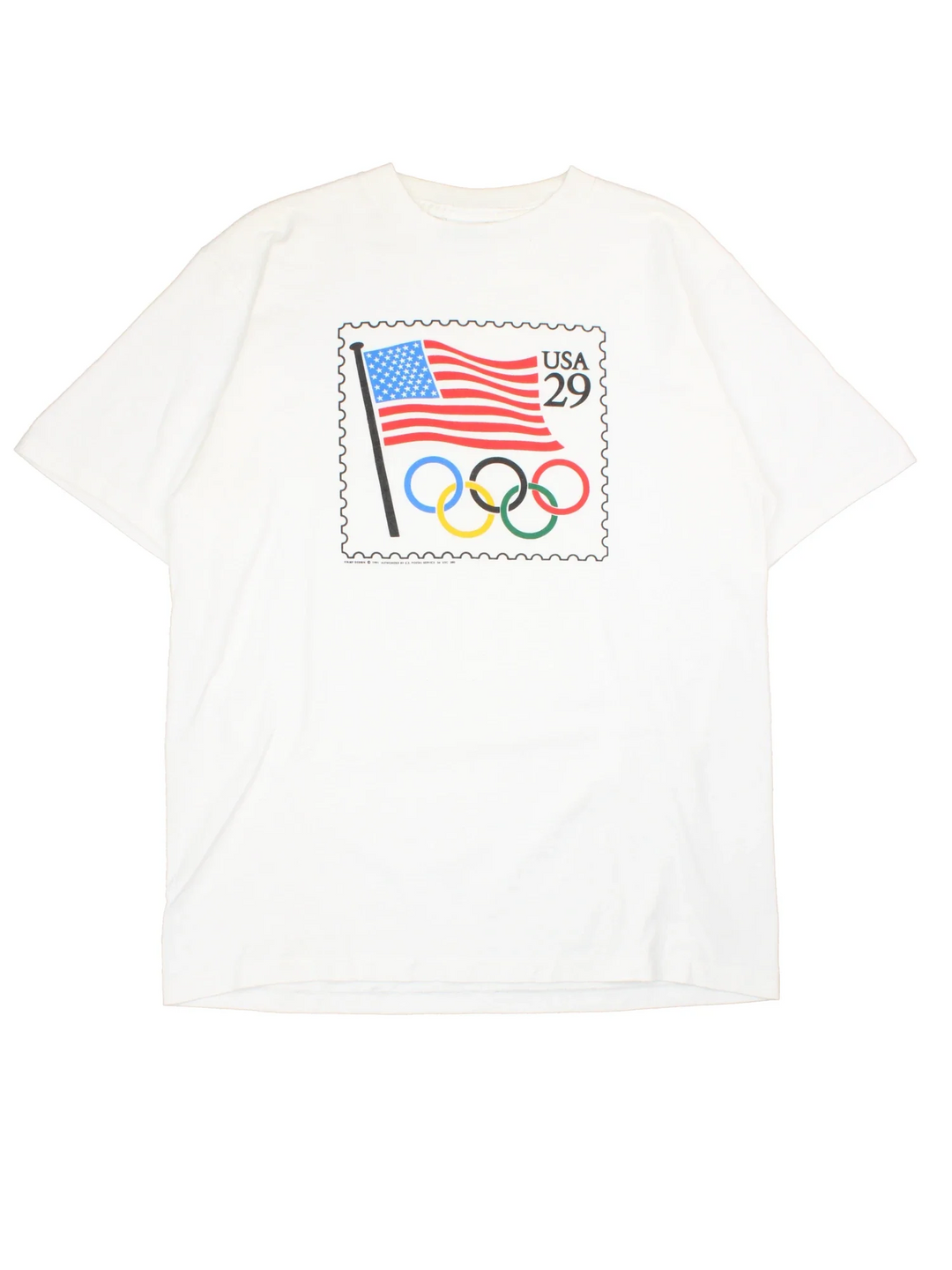 Vintage 90's USA Olympics Graphic T-Shirt in a white colourway, with graphic printed on front.