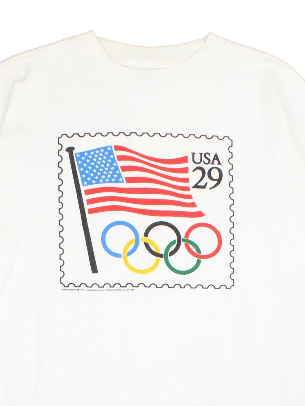 Vintage 90's USA Olympics Graphic T-Shirt in a white colourway, with graphic printed on front.