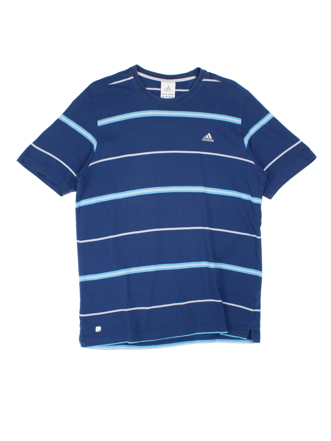 Adidas Striped T-Shirt in a blue colourway with the logo embroidered on the front.