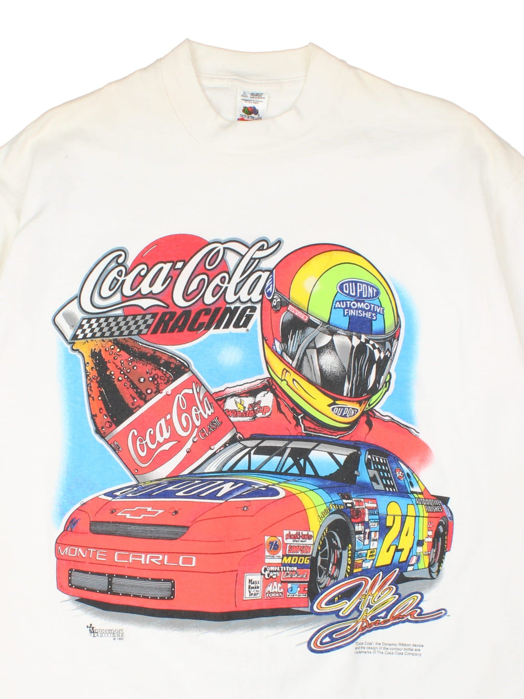 Vintage Fruit of the Loom Nascar Coca Cola T-Shirt in a white colourway with large graphic on the front and back.
