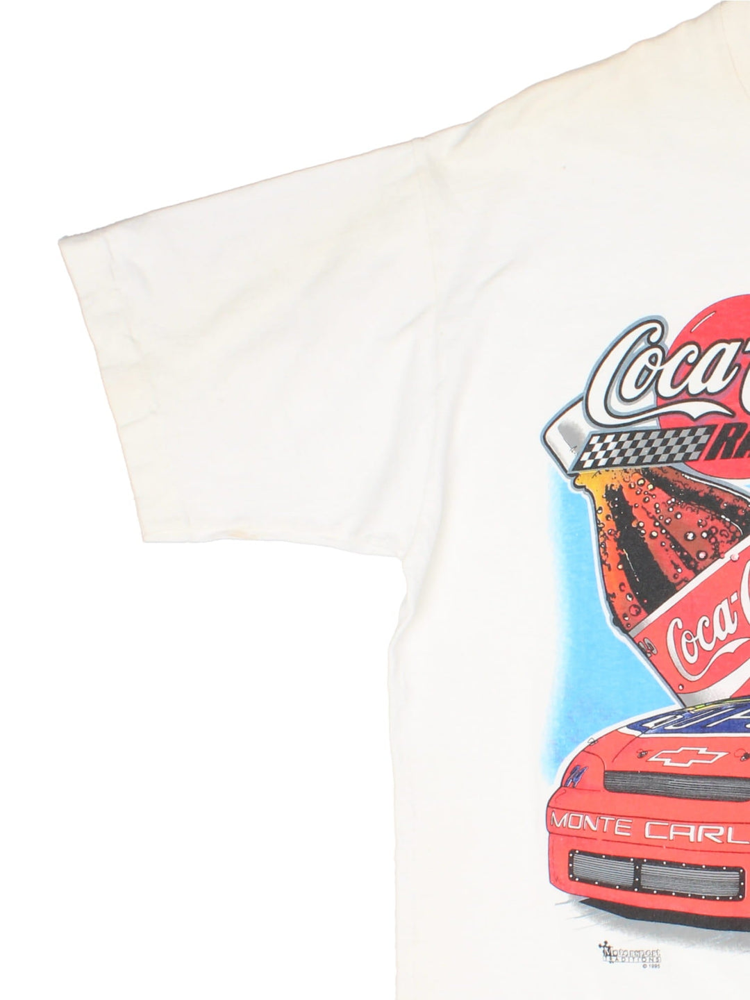 Vintage Fruit of the Loom Nascar Coca Cola T-Shirt in a white colourway with large graphic on the front and back.