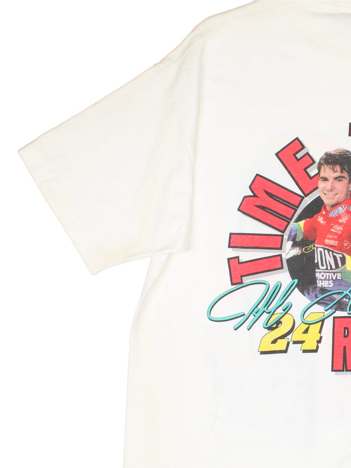 Vintage Fruit of the Loom Nascar Coca Cola T-Shirt in a white colourway with large graphic on the front and back.
