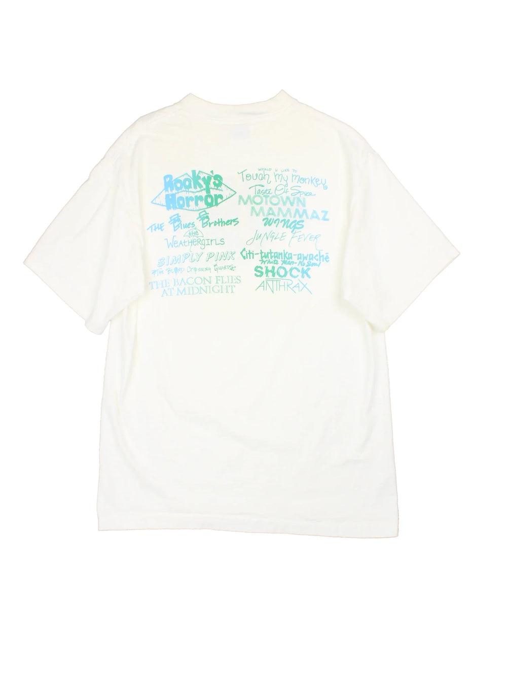 Hard Rock Cafe Capo Top Of The World Graphic T-Shirt in a white colourway with the classic logo on the front and band names spell out graphics on the back.