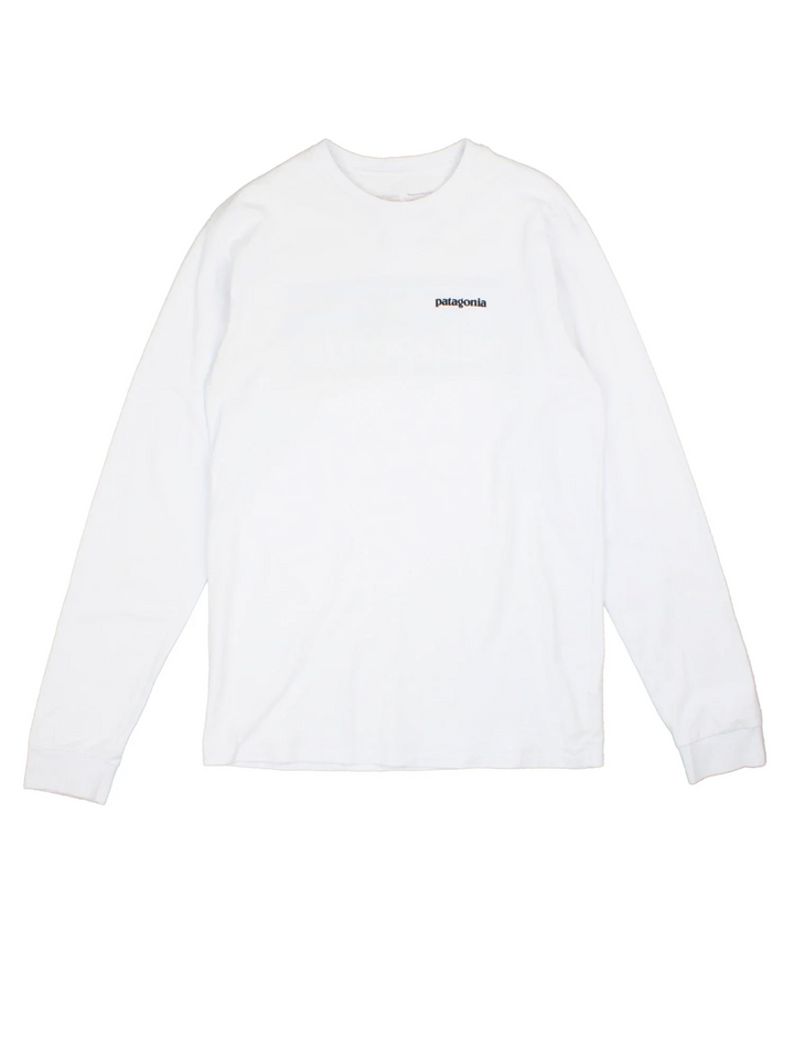 Patagonia Long Sleeve Top in a white colourway with printed graphic on front and back.