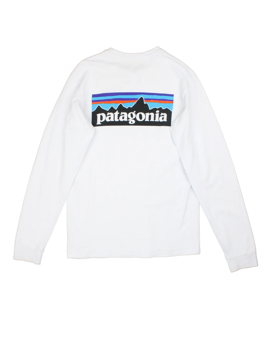 Patagonia Long Sleeve Top in a white colourway with printed graphic on front and back.