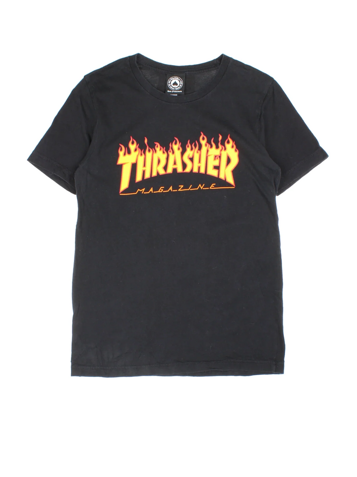 Vintage Thrasher T-Shirt in a black colourway with the logo printed across the front.
