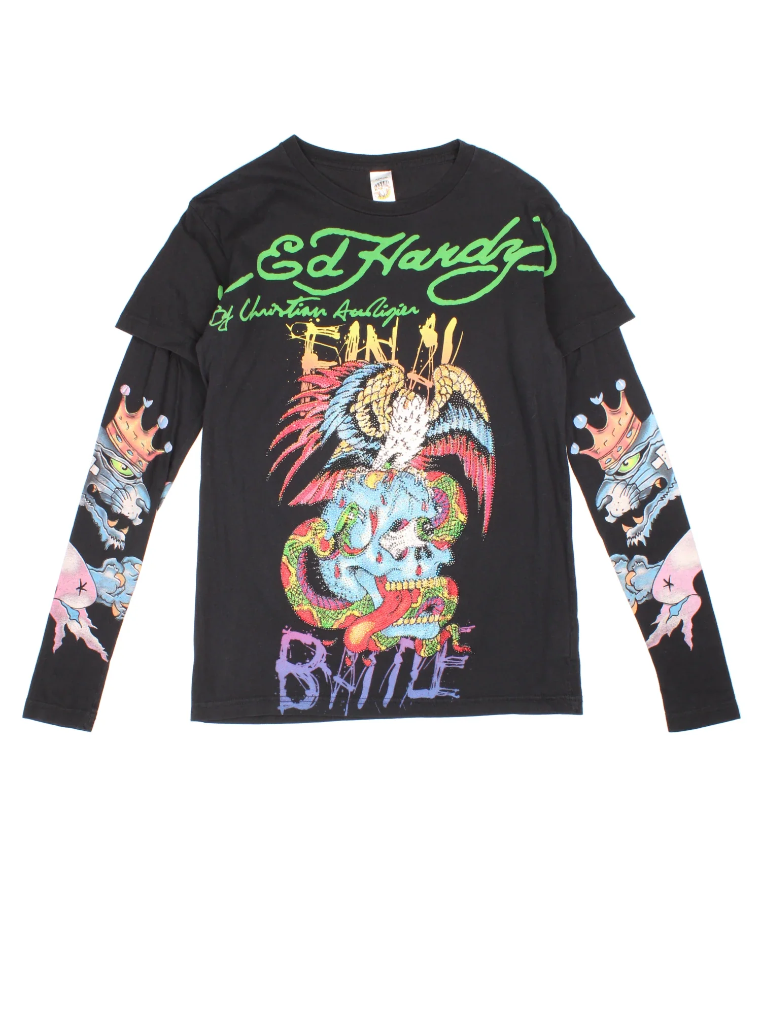 【雰囲気抜群❗️】00's Ed Hardy 鯉 和柄 黒 チビTシャツ Y2K Ed Hardy Women Size Large Y2K Koi Fish cropped Tee Shirt