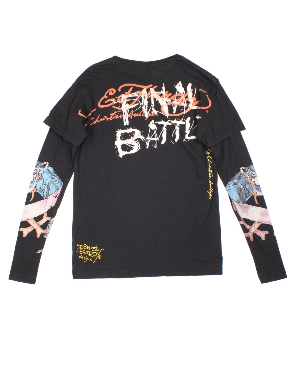Ed Hardy T-Shirt with a long sleeve underlay in a black colourway with classic style all over sequin graphic.