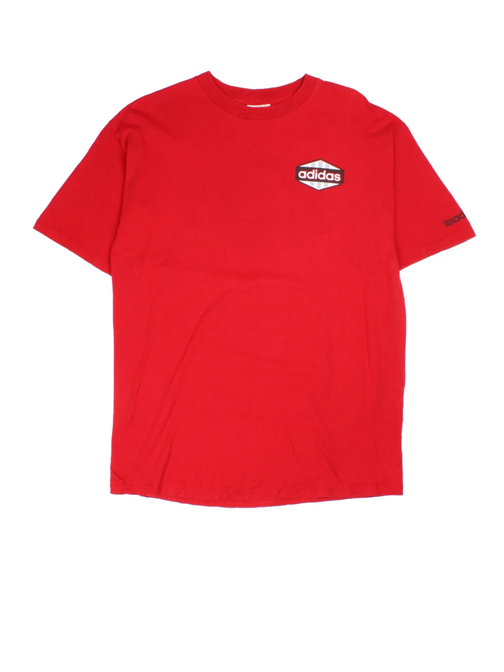 Vintage Adidas T-Shirt in a red colourway with the logo printed on the front and back.