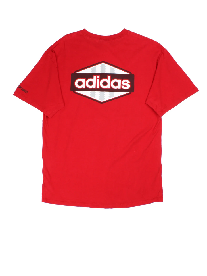 Vintage Adidas T-Shirt in a red colourway with the logo printed on the front and back.