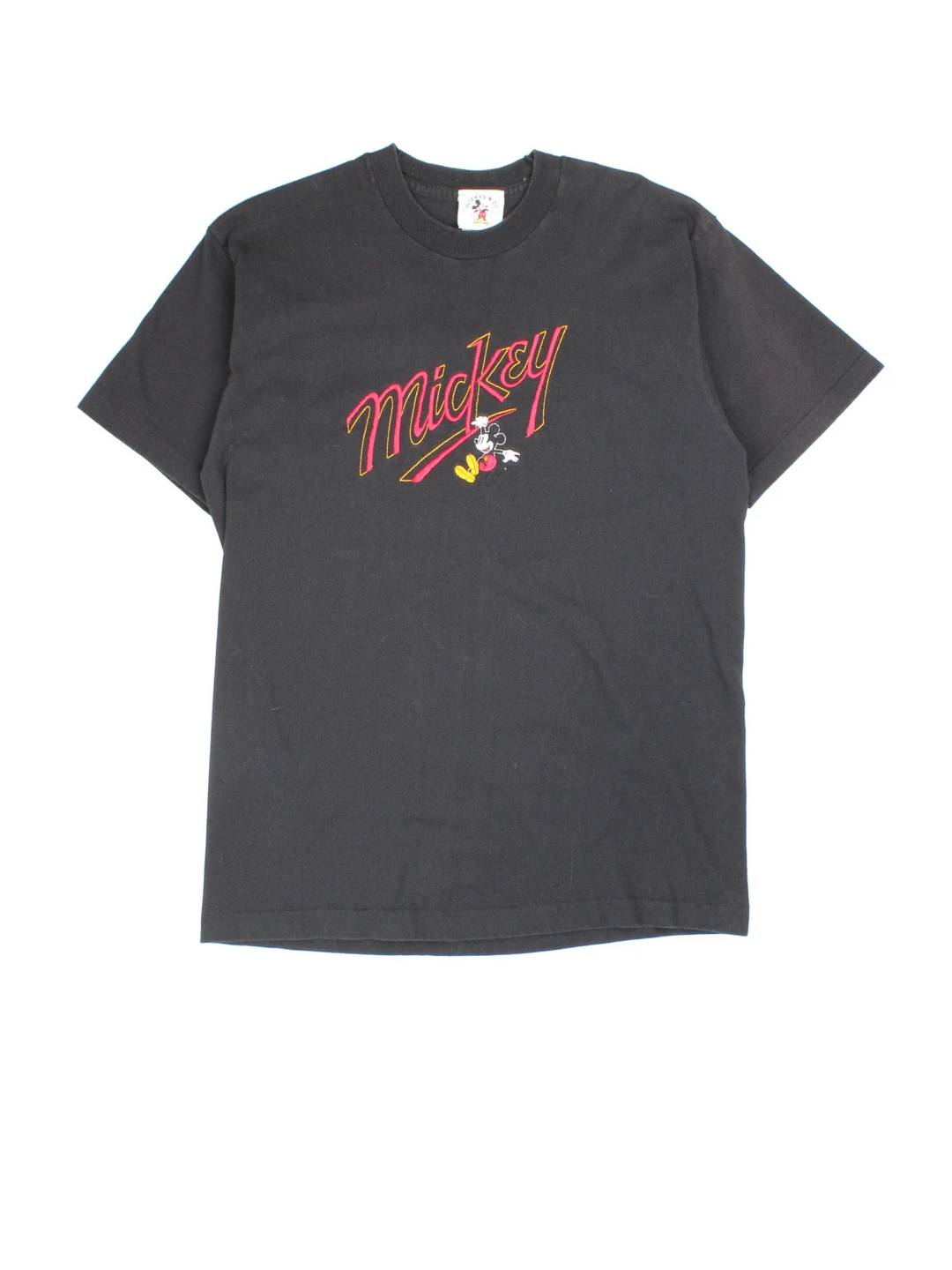 Vintage Disney Mickey Mouse T-Shirt in a black colourway with logo and cartoon graphic on the front
