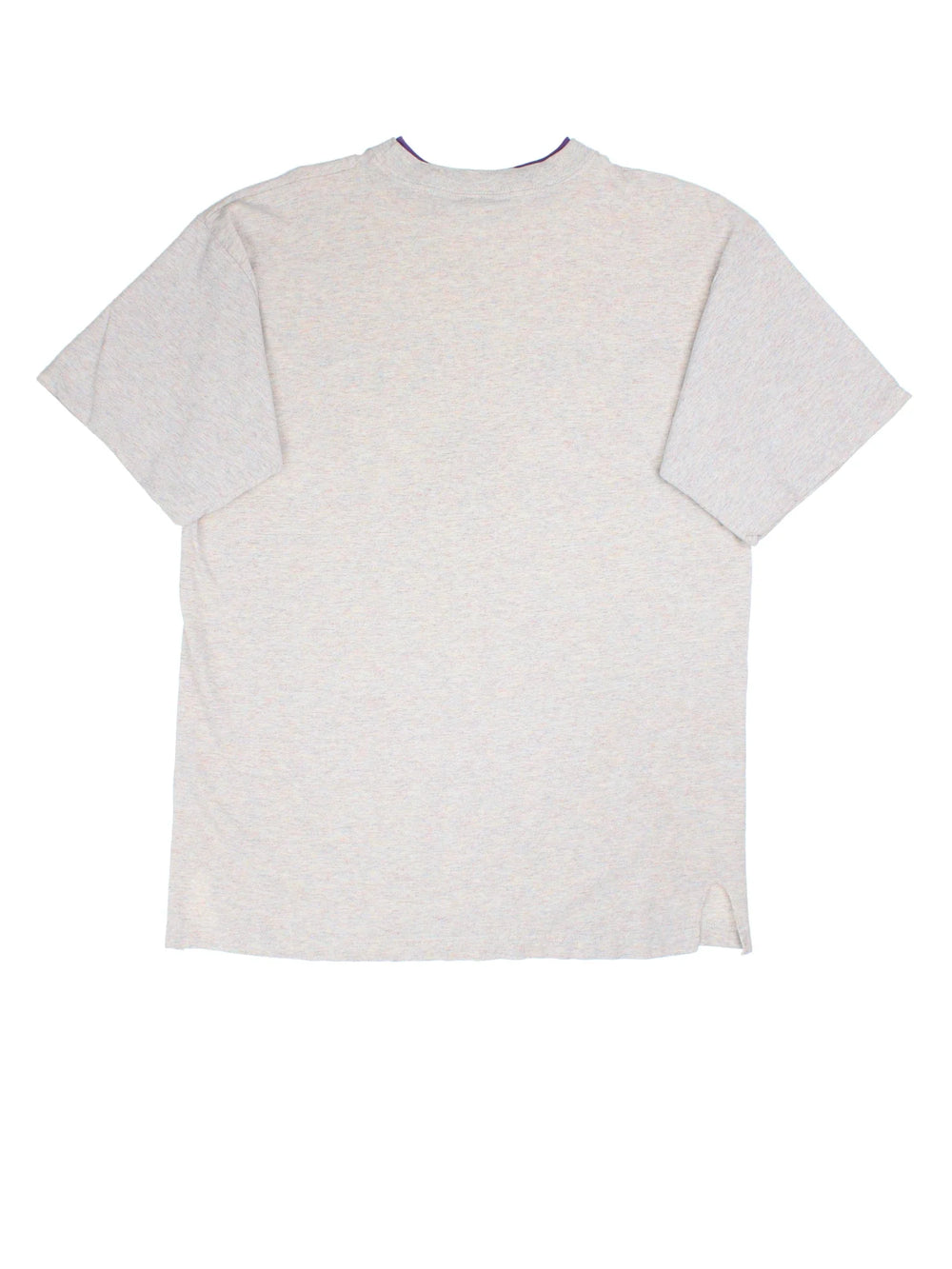 Vintage Disney Mickey Mouse T-Shirt in a grey colourway with the logo printed on the front and a purple trim around the collar.