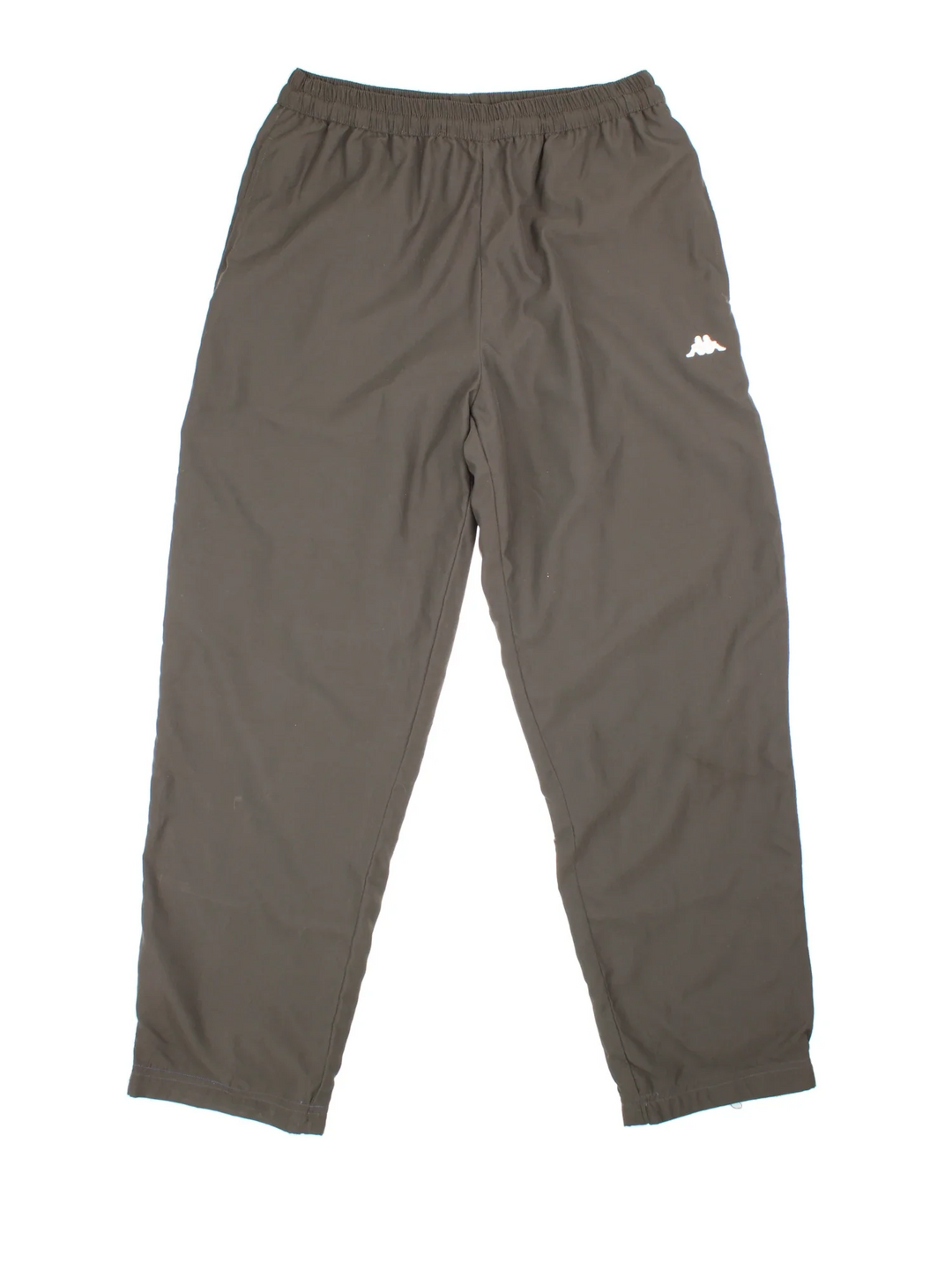 90's Kappa Tracksuit Bottoms in grey colourway. Side pockets, elasticated waist and the logo embroidered on the front.