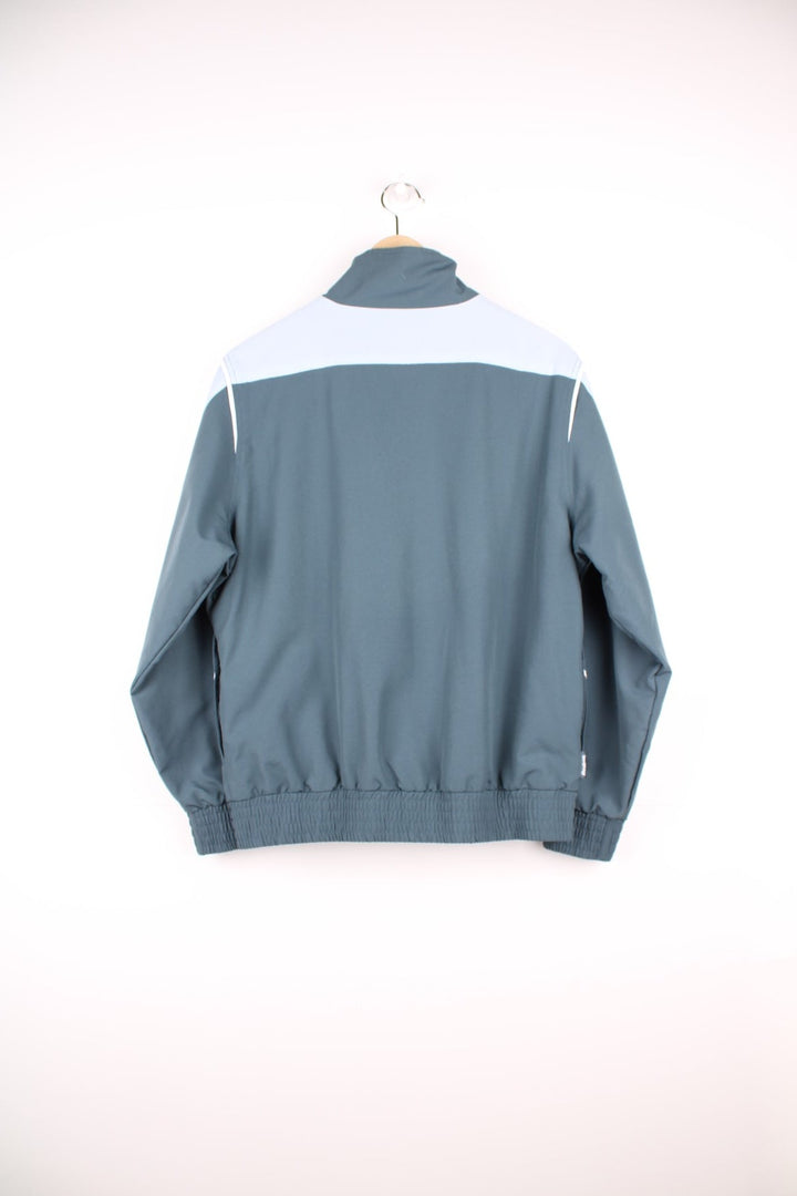 Reebok grey and blue zip through tracksuit top with embroidered logo on the chest.