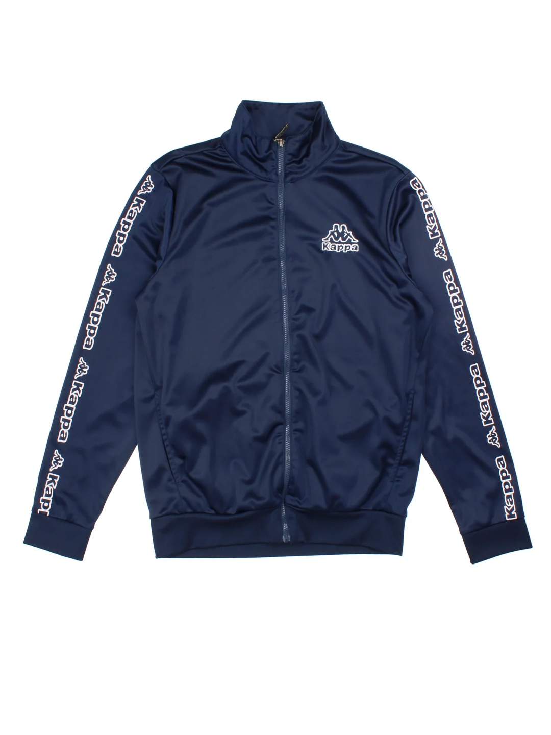 Vintage Kappa Tracksuit Top in a blue colourway. Zip up closure and has side pockets, and the logo embroidered on the front and down the sleeves.