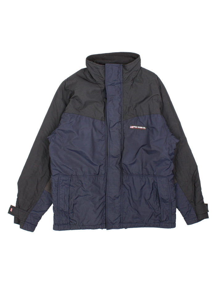 Vintage Y2K Polo Ralph Lauren Jacket in a black colourway. Zip and velcro fastening with side pockets, insulated with a fleece lining. Logo embroidered on the front.