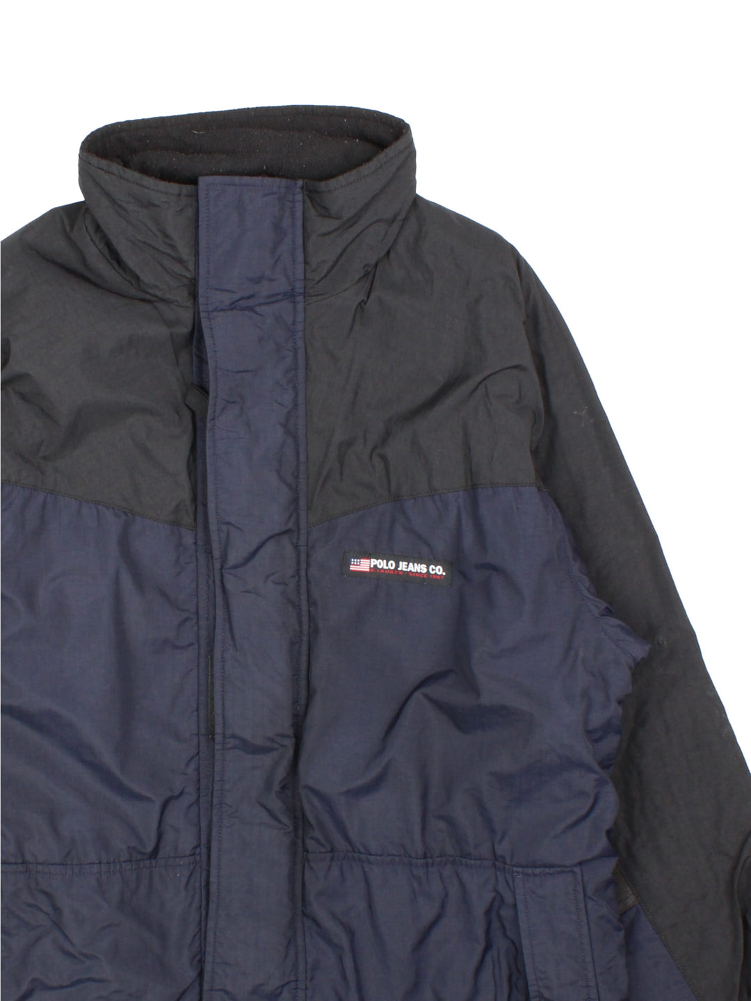 Vintage Y2K Polo Ralph Lauren Jacket in a black colourway. Zip and velcro fastening with side pockets, insulated with a fleece lining. Logo embroidered on the front.