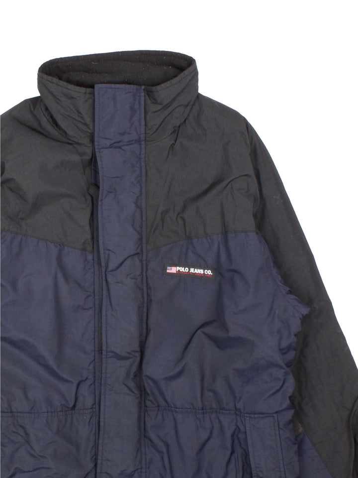 Vintage Y2K Polo Ralph Lauren Jacket in a black colourway. Zip and velcro fastening with side pockets, insulated with a fleece lining. Logo embroidered on the front.
