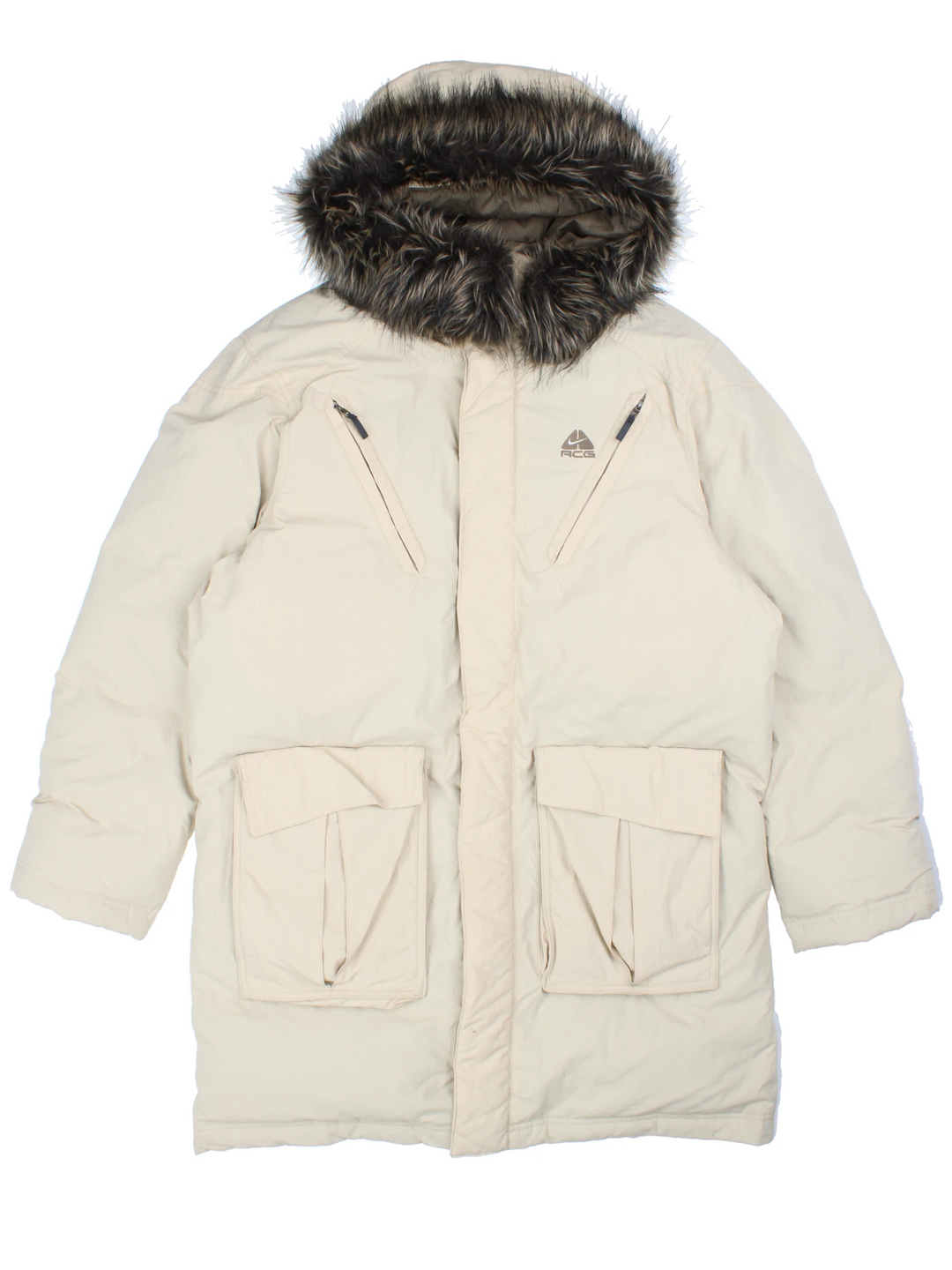 Nike ACG zip through coat with high neck, pockets and faux fur on collar