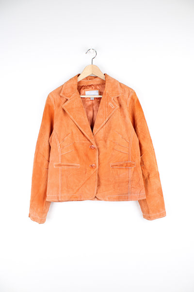 Y2K Wilsons Leather 'Maxima' orange suede blazer style jacket with white contrast stitching 