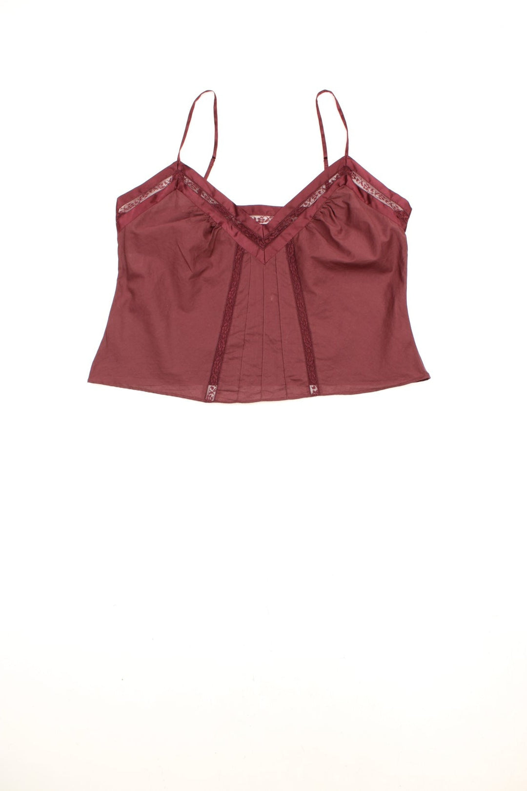 Y2K Limited Collection Cami Top in dark purple. Features lace and satin detailing, zip down the side, and adjustable straps.