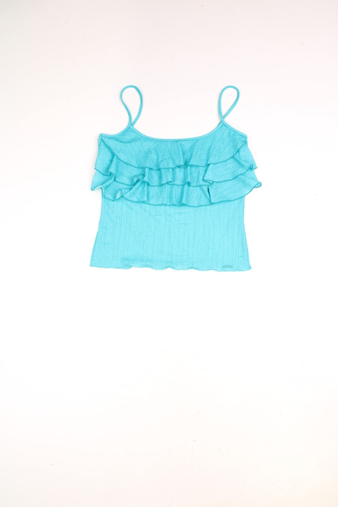 Morgan de Toi turquoise ruffled cami top.