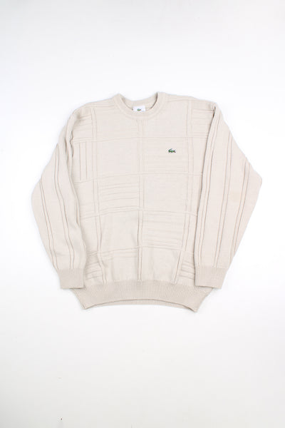 Cream Lacoste knit jumper with embroidered logo on the chest. good condition -  some light bobbling in places  Size in Label: Mens M
