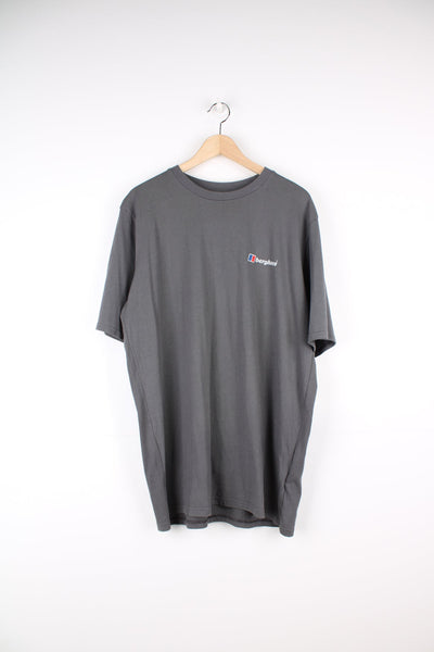 Grey Berghaus T-Shirt with printed logo on the chest and graphic print on the back.