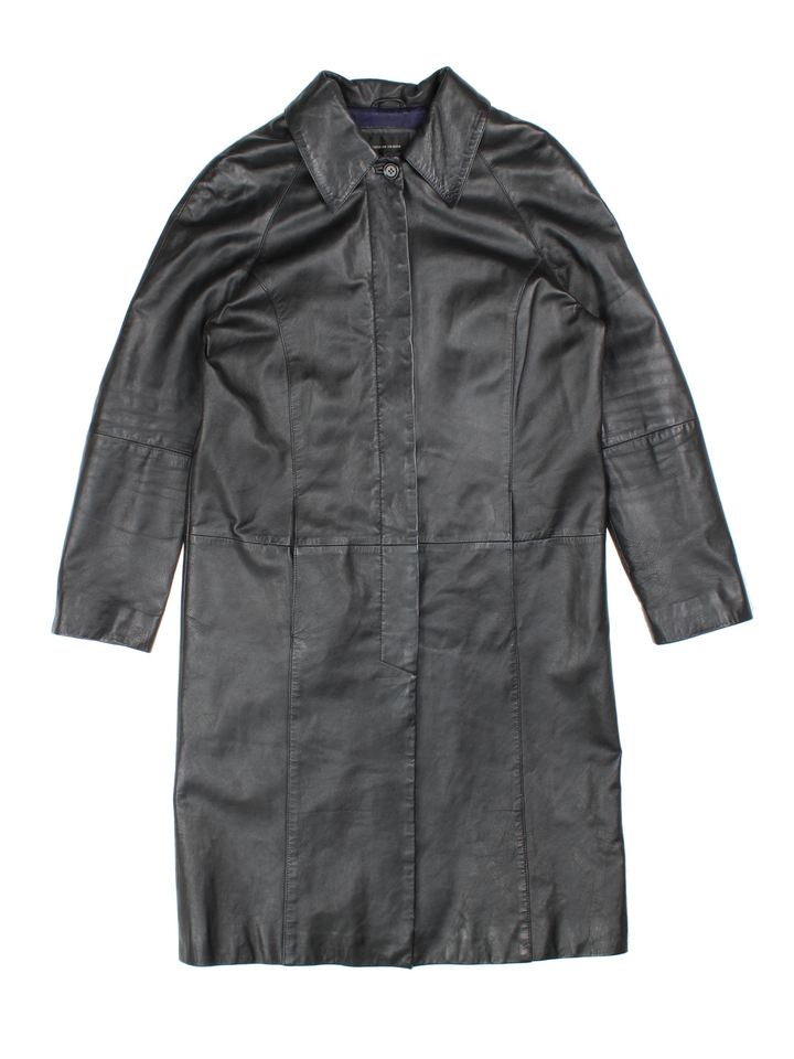 90's House Of Fraser Leather Longline Trench (Size S)
