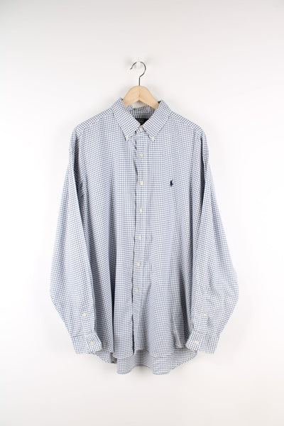 Ralph Lauren white and blue check button up shirt with signature embroidered logo on the chest.