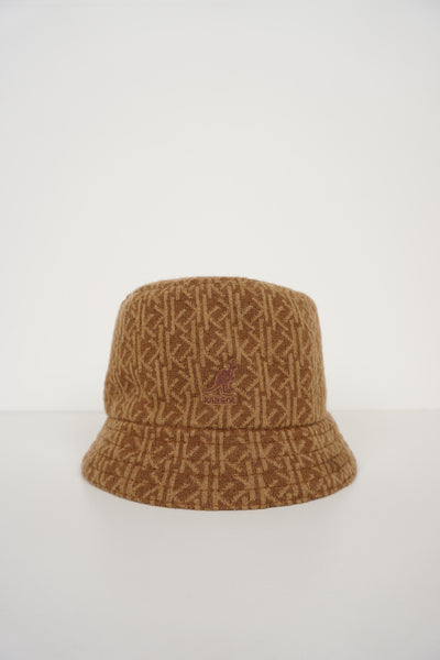 Vintage brown Kangol all over print wool bucket hat with embroidered logo on the front