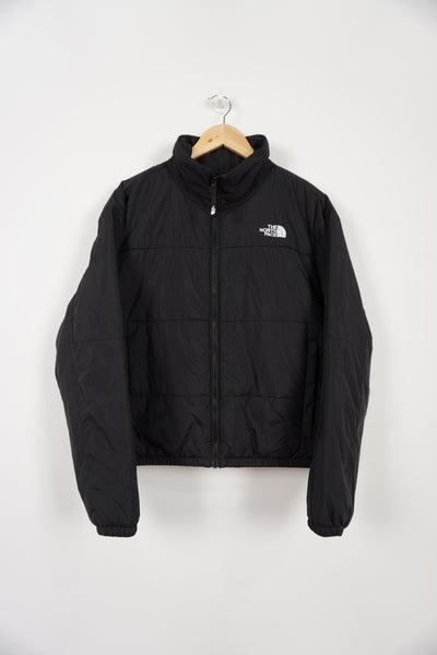 black The North Face lightweight padded jacket embroidered logo on the front and back 